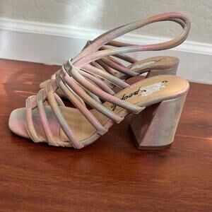 Free People Colette Cinched Iridescent Rainbow Heeled Sandals Womens Sz 36.5 EU